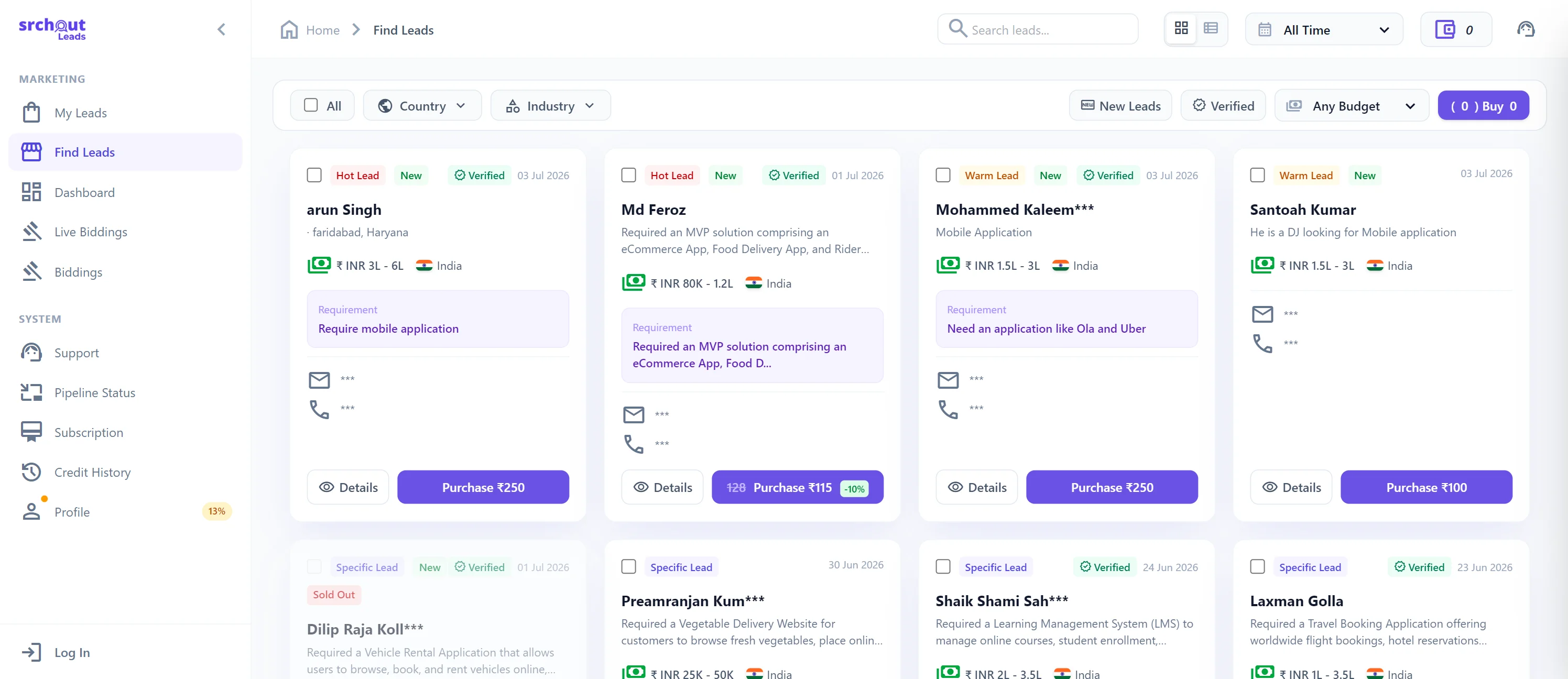 SearchOutLeads B2B lead database with filters and verified contacts